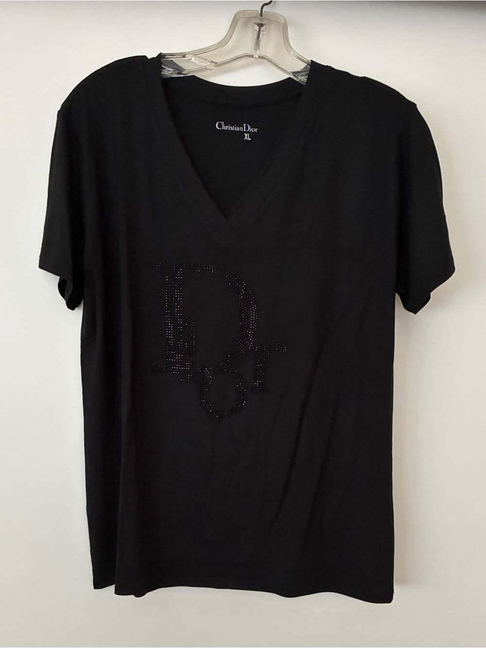 New Womens Rhinestone Black Embellished Luxury T-Shirt Size XL